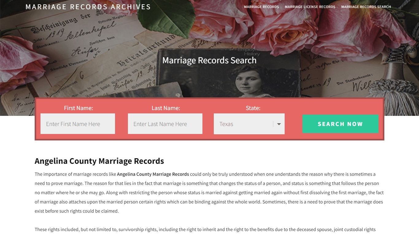 Angelina County Marriage Records | Enter Name and Search
